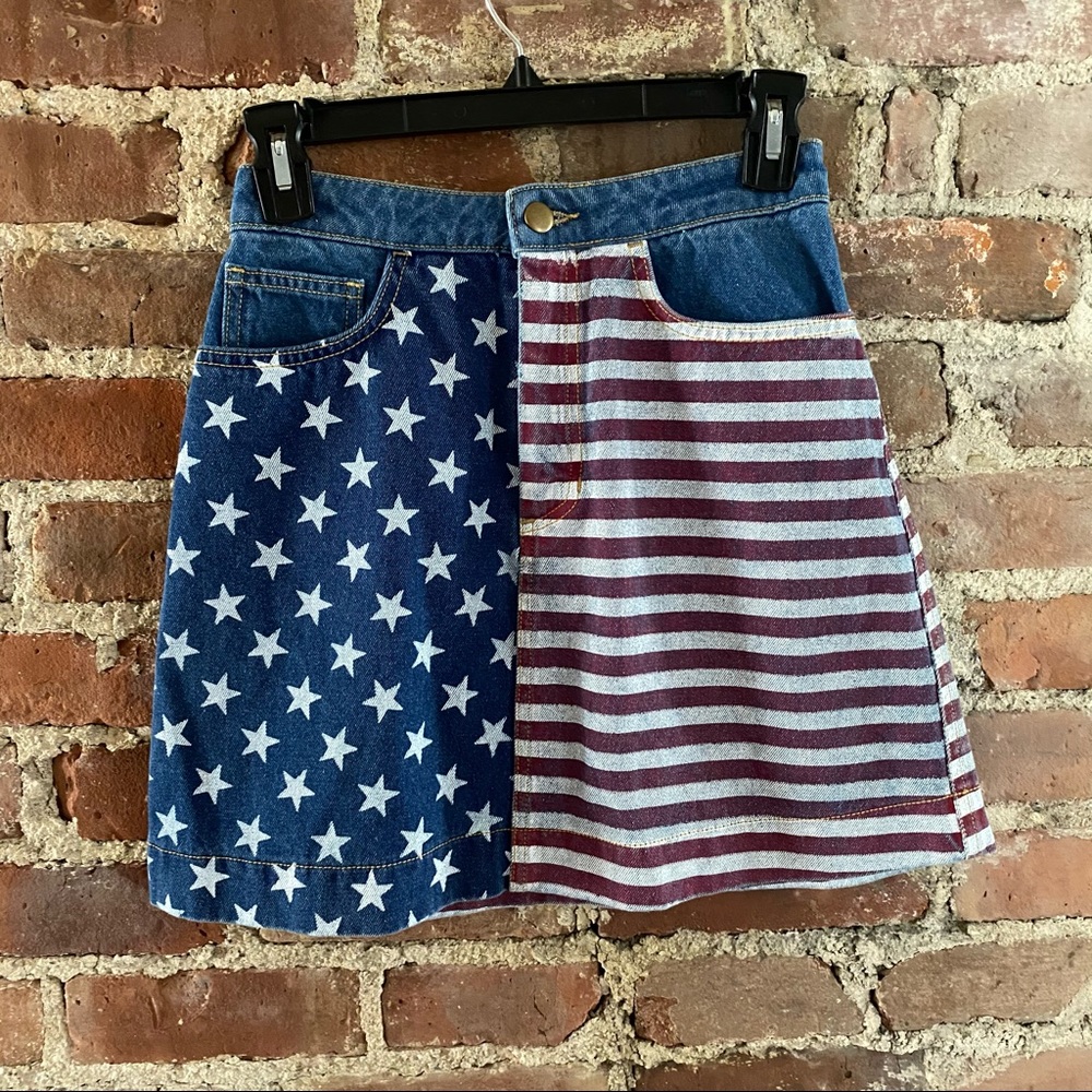 American Apparel Jean Skirt Stars Stripes XS